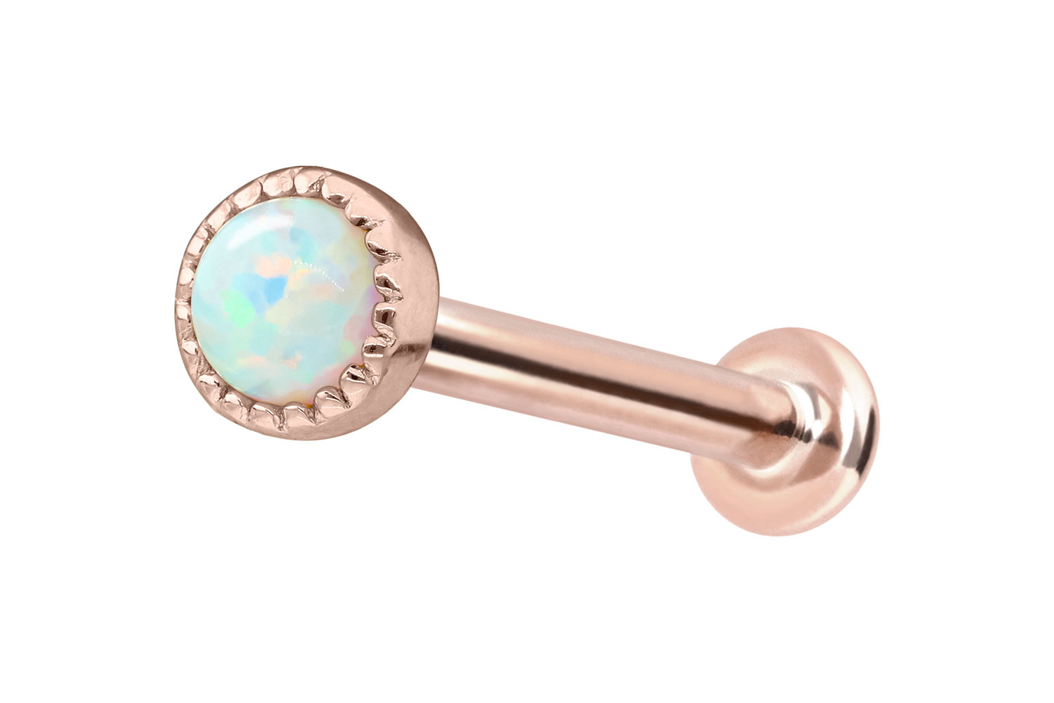 14 Karat Gold Labret Piercing mit Push Fit SYNTHETISCHER OPAL